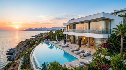 Fototapeta premium Luxurious modern luxury villa large swimming pool is Exterior