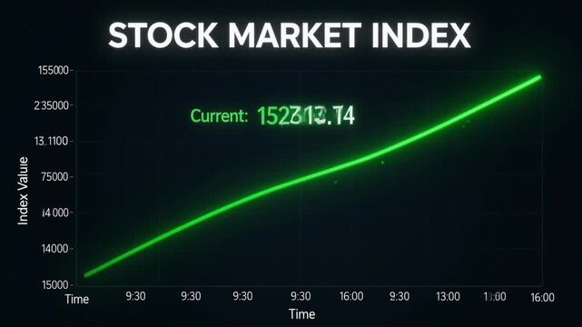 Stock market index graph showing growth trend over time with current value