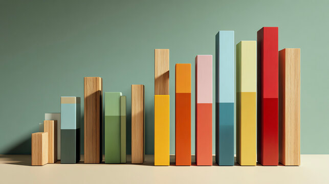 colorful wooden bar chart, minimalist still life