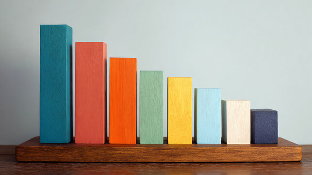 colorful wooden bar chart, minimalist still life