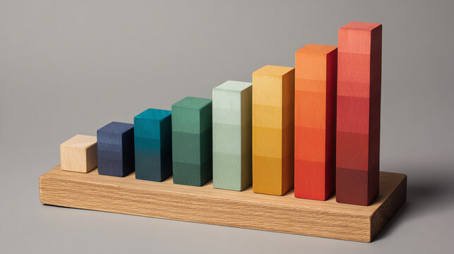 colorful wooden bar chart, minimalist still life
