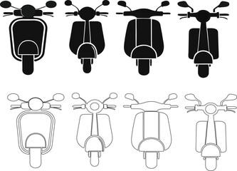 Front View Retro Scooter and Moped Silhouette Outline Vector Icon Set Collection © Mohamedfuaad