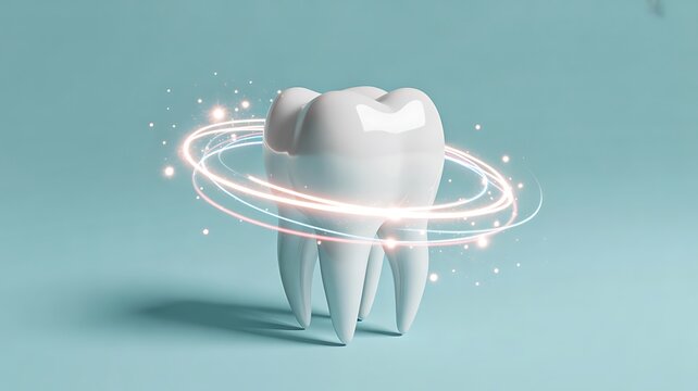 Modern dental implant with glowing technology concept for tooth replacement