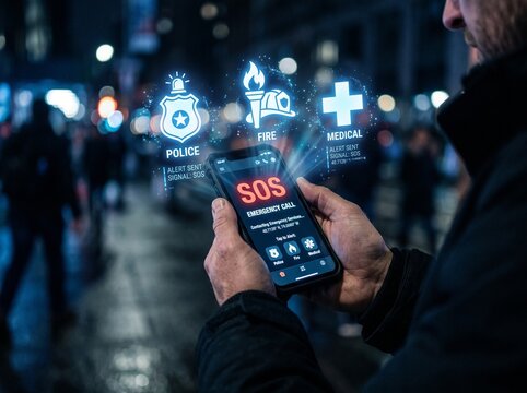 Emergency sos smartphone app concept with police fire and medical icons