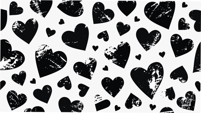 Chaotic Heart Shapes Pattern Black And White Distressed Texture