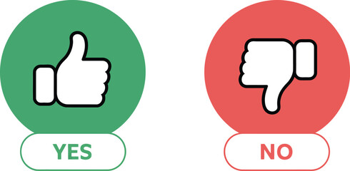 Obraz premium Yes, no, icon set, minimal black and white vector icons of approval and disapproval thumbs up thumbs down for survey feedback and rating applications.