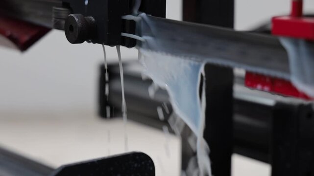 Industrial machine applying white adhesive on metal material