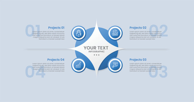 Rhombus base shape infographic with glossy gradient style with shinny main shape with circle badge on quadrant structure with four segment information