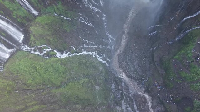 Amazing aerial view Tumpak Sewu waterfall in the morning on Java island, Indonesia.
