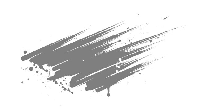 Dynamic black ink streaks slashing diagonally across a white background, with splatter accents and a bold, abstract, high-energy brushstroke style vector design.	