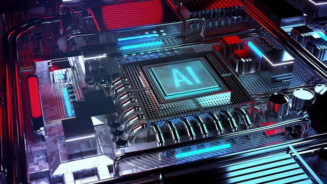 Futuristic ai processor chip glowing on a circuit board