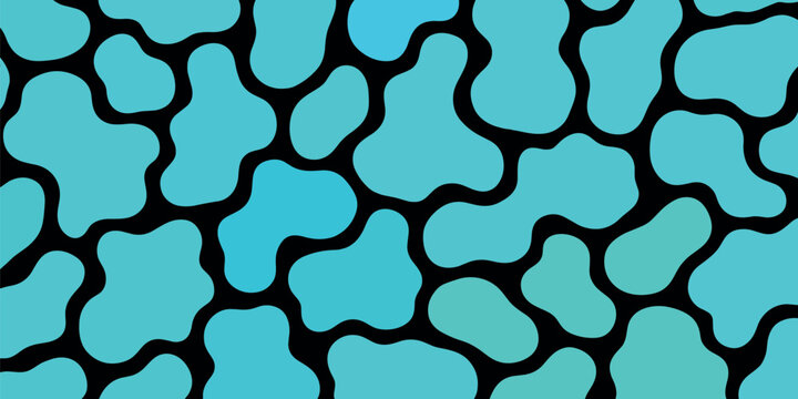 Abstract organic shapes pattern with bright blue and teal gradient against black background