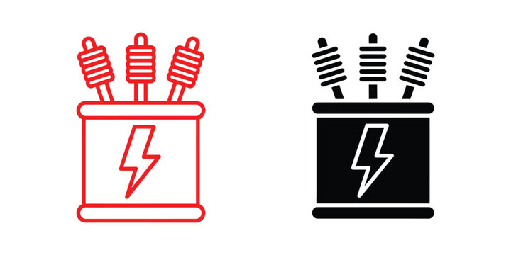 Black transformer icon for web and app design representing electrical distribution power systems and utility networks