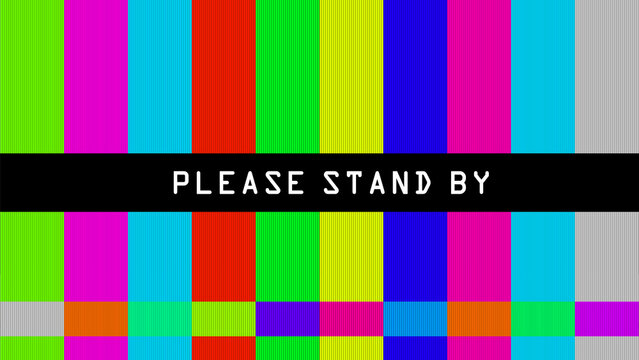 Broadcast TV Test Pattern Background with Retro Color Bars and Stand By Text