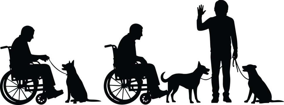 Vector Silhouettes of Disabled People with Assistance Dogs