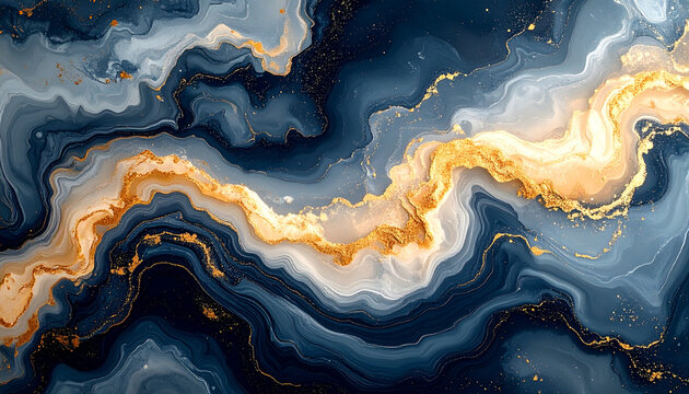 Abstract fluid art design with gold and blue colors for artistic backgrounds