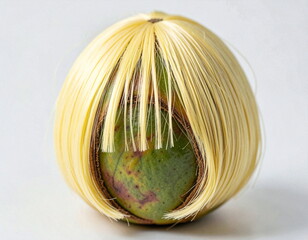 Obraz premium Freshly cut coconut with green interior and white flesh on white background