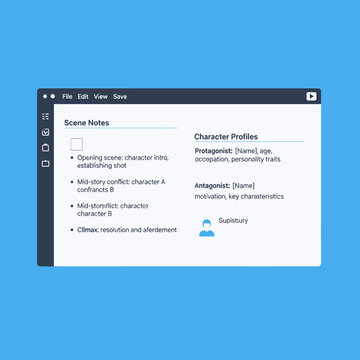 Screenwriting Software Interface: Scene Notes & Character Profiles