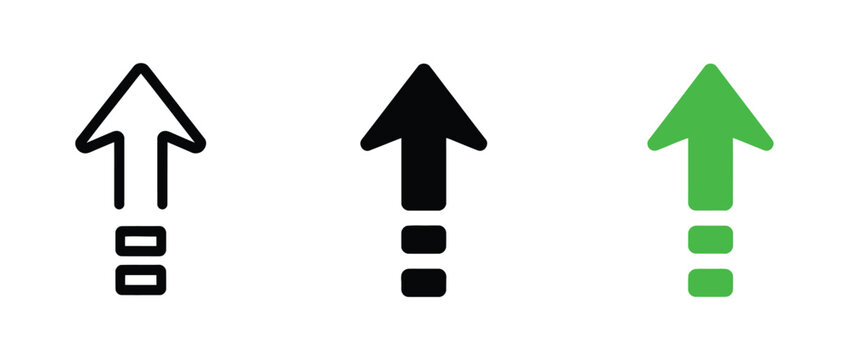 Level up arrow icon in green concept design representing business growth progress rising chart and financial success pictogram