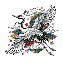 Naklejka premium vector image of a crane typical of Japanese art
