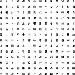 Fototapeta premium Large collection of diverse monochrome solid icons illustrating a wide range of objects, symbols, and abstract concepts for modern digital design and application interfaces