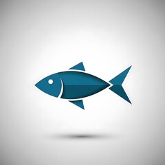 Obraz premium Minimalist blue fish icon on a gray background