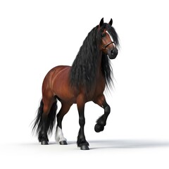 Obraz premium Brown majestic horse with a long black mane on white background