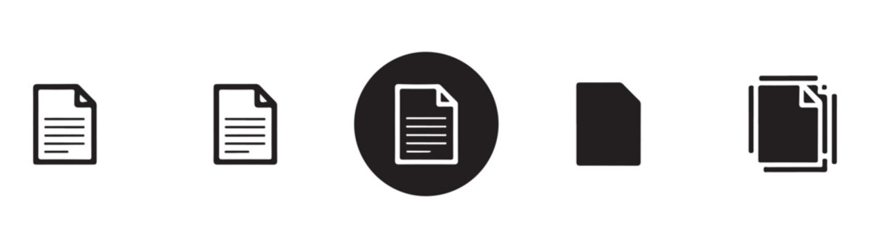 document icon set, isolated vector design on transparent background, outline and filled styles with lines.