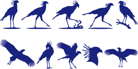 Obraz premium vector can editable Avian hunter silhouette gallery featuring the secretary bird in the african savannah