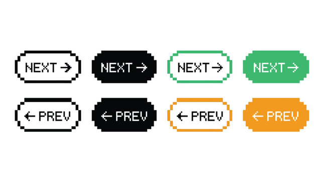 Colorful set of pixel art next and previous navigation buttons