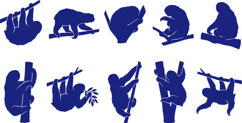 Fototapeta premium vector can editable Tranquil sloth silhouettes illustrating the slow-motion lifestyle of arboreal mammals