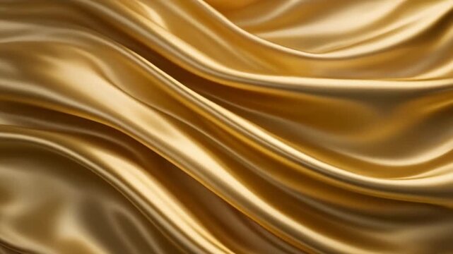 Elegant gold silk fabric waving in slow motion close up, capturing luxury lifestyle, fashion design, and premium textile aesthetic symbolizing wealth and glamorous elegance