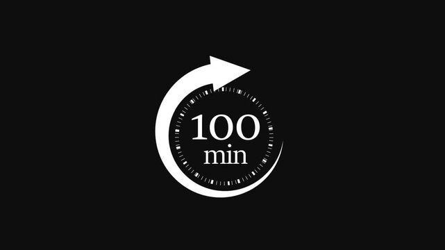 Animated countdown timer showing 100 minutes in white on black background with circular arrow.