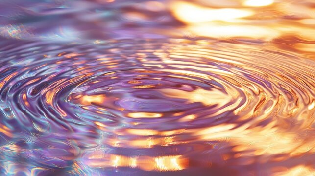 Interference fringe bands rippling water surface iridescent color spectrum purple orange golden waves optical diffraction patterns fluid dynamics abstract light refraction