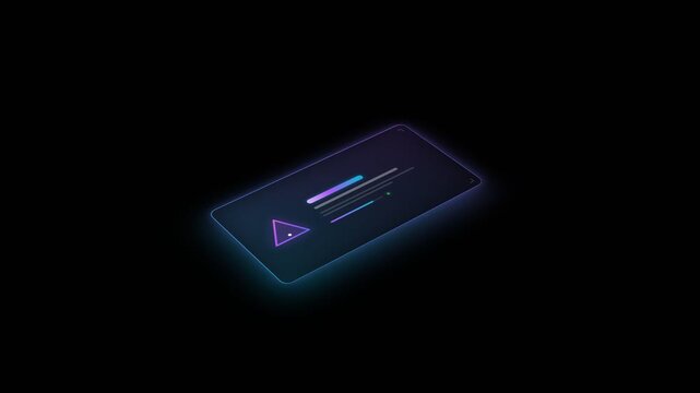 Futuristic glowing digital interface on a dark background with loading bar and triangle icon
