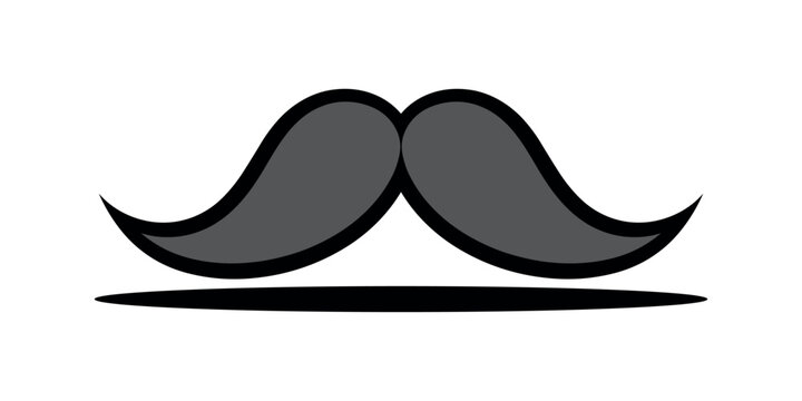 Gray mustache with black outline and shadow facial hair cartoon in white background