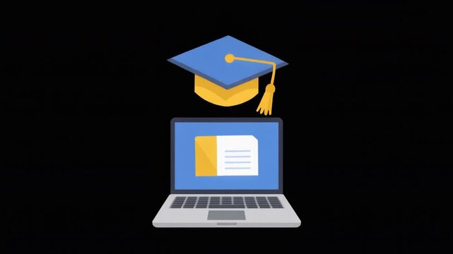 E-Learning Concept Animation with Laptop and Graduation Cap