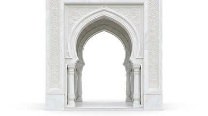 Fototapeta premium Ornate White Marble Islamic Arch Isolated on White Background