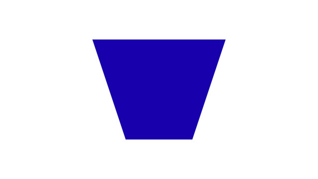 An inverted dark blue isosceles trapezoid is perfectly centered against a clean white background, creating a bold geometric layout.