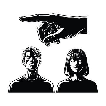 Pointing hand accusing man and woman