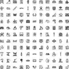 Fototapeta premium Large collection of minimal black and white line art icons depicting various objects, concepts, and activities, offering a versatile resource for design and illustration projects