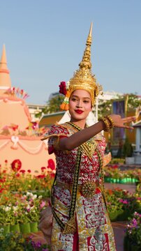 Traditional Thai Khon Dancer Performing at Wat Suthat Thepwararam in Bangkok