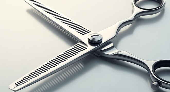 Close up of professional thinning shears for hair.