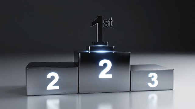 3 d podium with first place trophy and glowing numbers for business success and achievement concepts