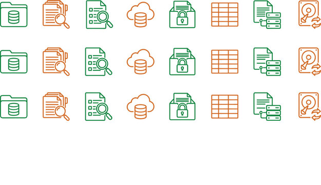 Document Database Management Icon Set With Cloud Storage Search Security Tables And Server Backup Symbols