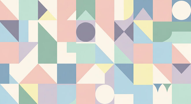 Colorful abstract geometric pattern with squares and triangles.