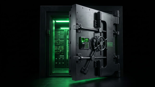 Secure Data Vault with Server Infrastructure and Cybersecurity Protection Concept