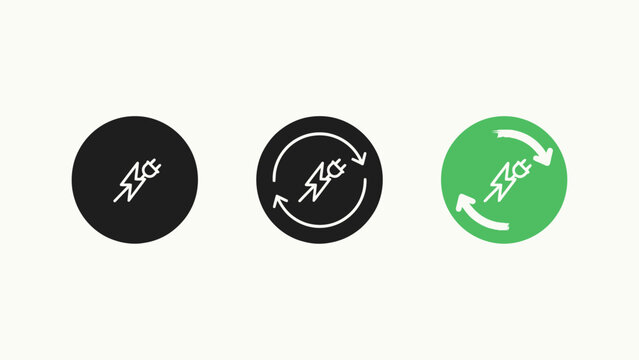 Modern circular icon showing ac unit with rotation arrows in black and green versions