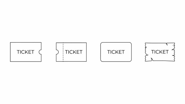 Four different ticket stub designs with perforated and torn edges