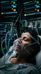 Obraz premium Intensive Care Patient Receiving Life Support In Hospital